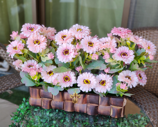 Artificial Flowers with wooden base planter